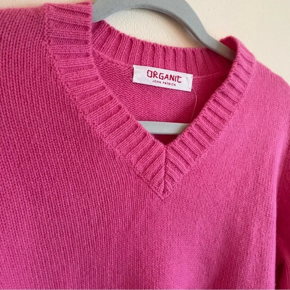 ORGANIC by John Patrick crop pullover V-neck cashmere sweater medium Minnie - Picture 5 of 8